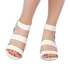 Dream Pairs Womens 9 White Elastic Ankle Strap 3.5" Block Heel Open Toe Shoes